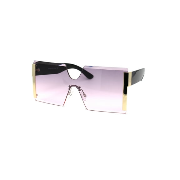 Womens Squared Rectangle Shield Mod Chic Fashion Sunglasses Gold Black Light Purple