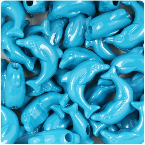 BeadTin Dark Turquoise Opaque 25mm Dolphin Pony Beads (24pcs)