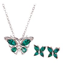 HUANLEDASH 2Pcs/Set Necklace Earrings Set Shiny Rhinestones Butterflies Shape Pendant Necklace Stud Earrings Set Jewelry Gift