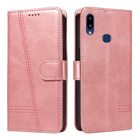 Flip Case for Samsung Galaxy A10S, 360 Degree Protection Shockproof PU Leather Wallet Phone Cover, Kickstand and 3 Card Slots, Rose Gold