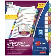 Avery Ready Index 12 Tab Dividers, Customizable TOC, 1 Set (11194)