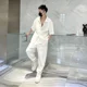 thumbnail image 5 of Conjunto de camiseta y pantalón negro para hombre, conjunto de entrenamiento, nailon, liso, pantalones para hombre, talla S, poliéster, dos piezas, estilo coreano, básico elegante 2024, 5 of 5