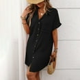 thumbnail image 5 of Arnsht Womens Button Down Shirt Dress Plain Summer Cotton Linen Dress V-Neck Mini Dress Casual Short Sleeve Loose Tunic Dresses Black M, 5 of 6