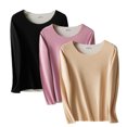 thumbnail image 1 of Camisetas de manga larga para mujer, 3 piezas, cuello redondo, elásticas, ajustadas, con capas, 1 of 8