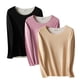 thumbnail image 1 of Camisetas de manga larga para mujer, 3 piezas, cuello redondo, elásticas, ajustadas, con capas, 1 of 8