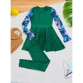 thumbnail image 3 of Aislor Kids Girls Two Pieces Swimsuit Floral Printed Rash Guard Skirts with Legging for Seaside Holiday 6-16 Dark Green 10, 3 of 7