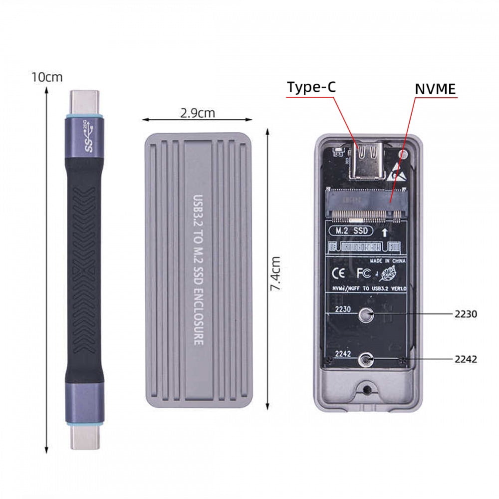 JSER 20Gbps Type-C USB3.2 USB4 to NVME M-key M.2 NGFF SATA SSD PCBA Enclosure 2242/2230mm Adapter RTL9220 Chipset