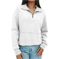 thumbnail image 5 of Women Sweatshirt Casual Long Sleeve Half Zip Pullover Lightweight Casual Loose Fashion Sweatshirts White XL, 5 of 6