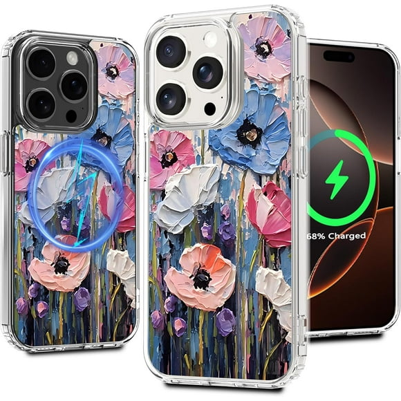 TRAHOO-Magnetic Clear Case for iPhone 16 Pro Max, Floral Printing Pattern Design for Women Girls Shockproof Flower Protective Bumper Non-Yellow MagSafe Case, 6.9\u201d (Pic 10)