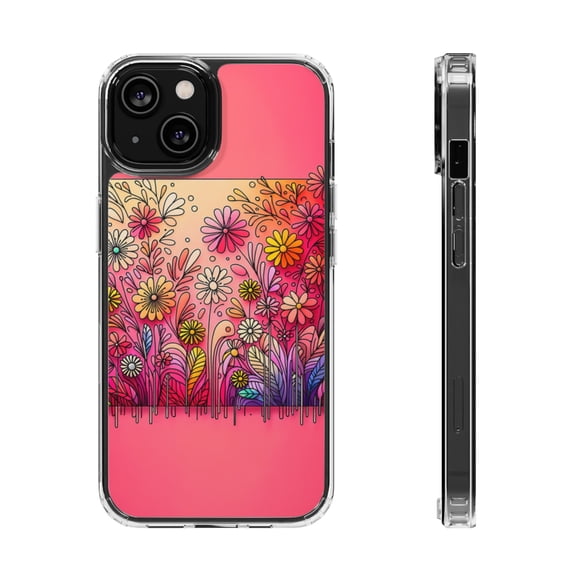 DistinctInk Hybrid (Acrylic / TPU) Clear Slim Fit Case for Apple iPhone 13 (6.1" Screen) - "Blooming Beauty: Delightful Spring Flower Illustration"