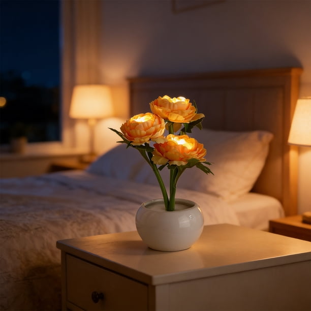 Flower Pot Light Mini Night Light Atmospheres Desk Lamp Bedroom Bedlight Home Decoration Desktop Gift Decorative Flower Ornament