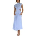 thumbnail image 3 of Sexy Dance Robe d'Été de Plage pour Femmes Col Montant Robes Longues Maxi Sans Manches Robe Débardeur Hawaïenne Couleur Unie Bleu Clair G, 3 of 3