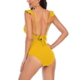 thumbnail image 4 of Uaswgudfs Women's Deep V-Neck One-Piece Swimsuit with Ruffled Trim Accents, Adjustable Tie Details, Ribbed Stretch Fabric Yellow XL, 4 of 5