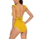 thumbnail image 4 of Bikini de Corte Alto de Mujer Bikinis sin Espalda Ajustables de Color Sólido, Traje de Baño Sexy Frenum Flounce con Almohadilla de Pecho, 4 of 8