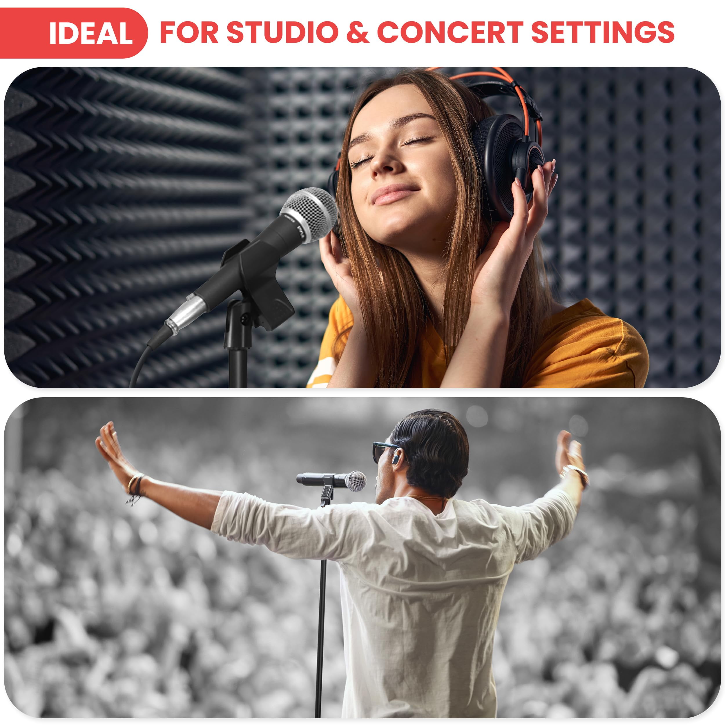 Pyle Square Base Mic Stand with Mic Clip - Heavy Duty, Height Adjustable, 36.2" to 63.38'', Solid Die-Cast Base, Studio & Concert Use, Universal 5/8'' Adapter, Cable Clip Included