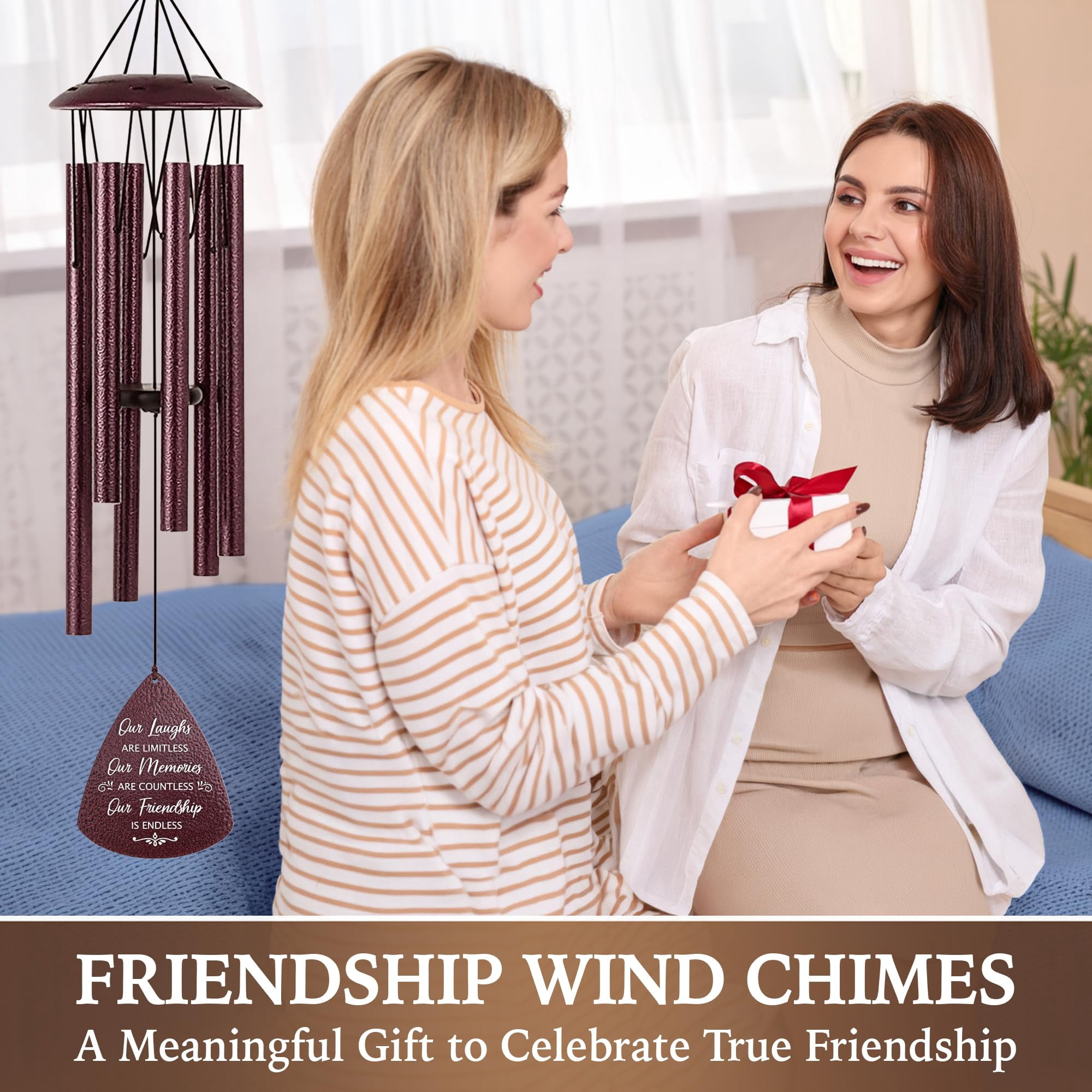 Birthday Gifts For Friends Women Men  33.5" Wind Chimes Forever Bff Bestie Female Long Distance Friendship Gift Friend Soul Sister