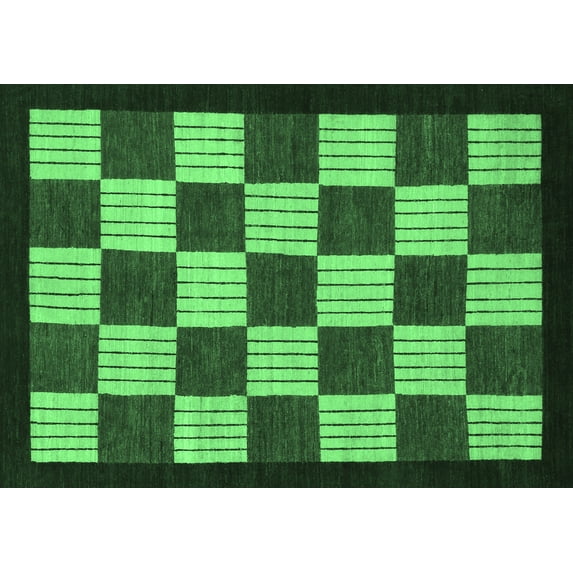 Ahgly Company Indoor Rectangle Checkered Emerald Green Modern Area Rugs, 2' x 4'