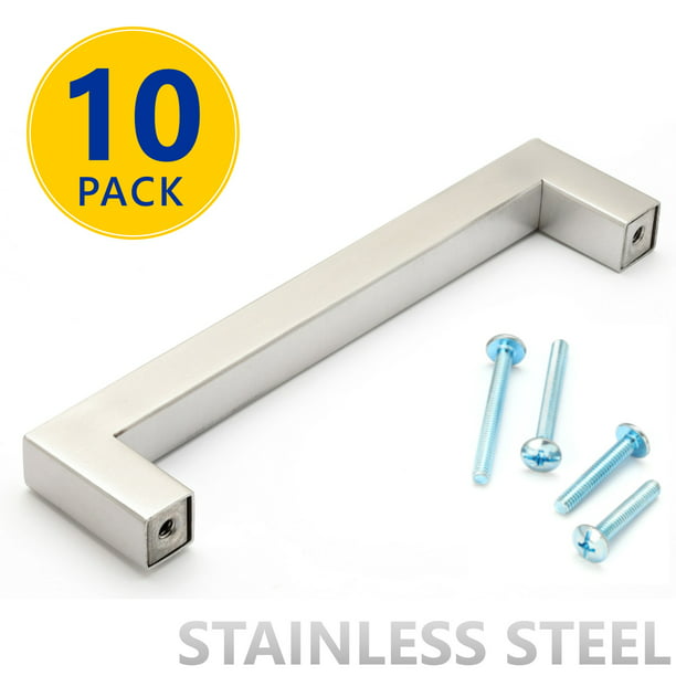 10 Pack Stainless Steel Square Bar Cabinet Pulls 5 Inch Hole