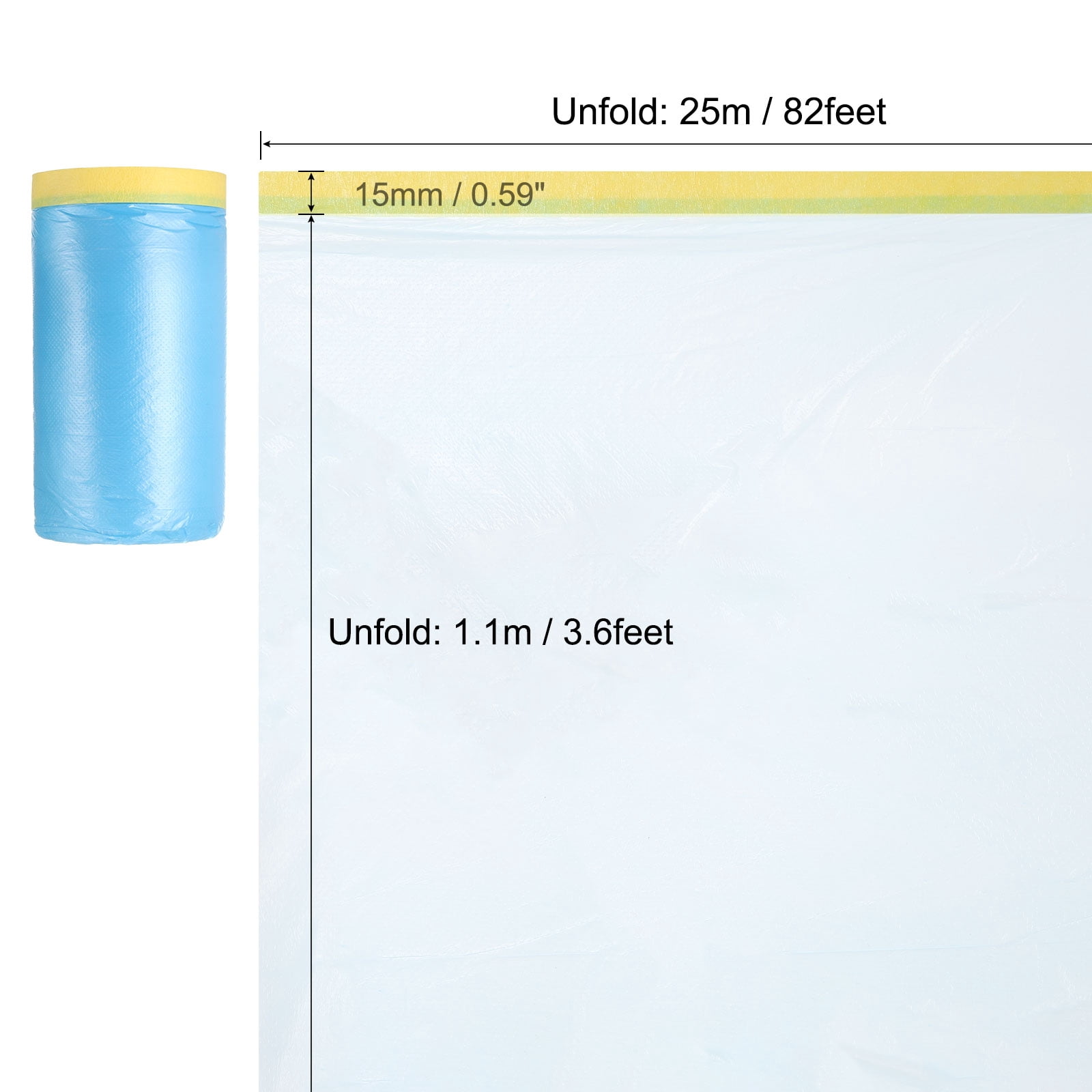 Uxcell Pre-Taped Masking Film, 3.6ft x 82ft Medium-Tack Painters Tape Blue Film 3Pcs