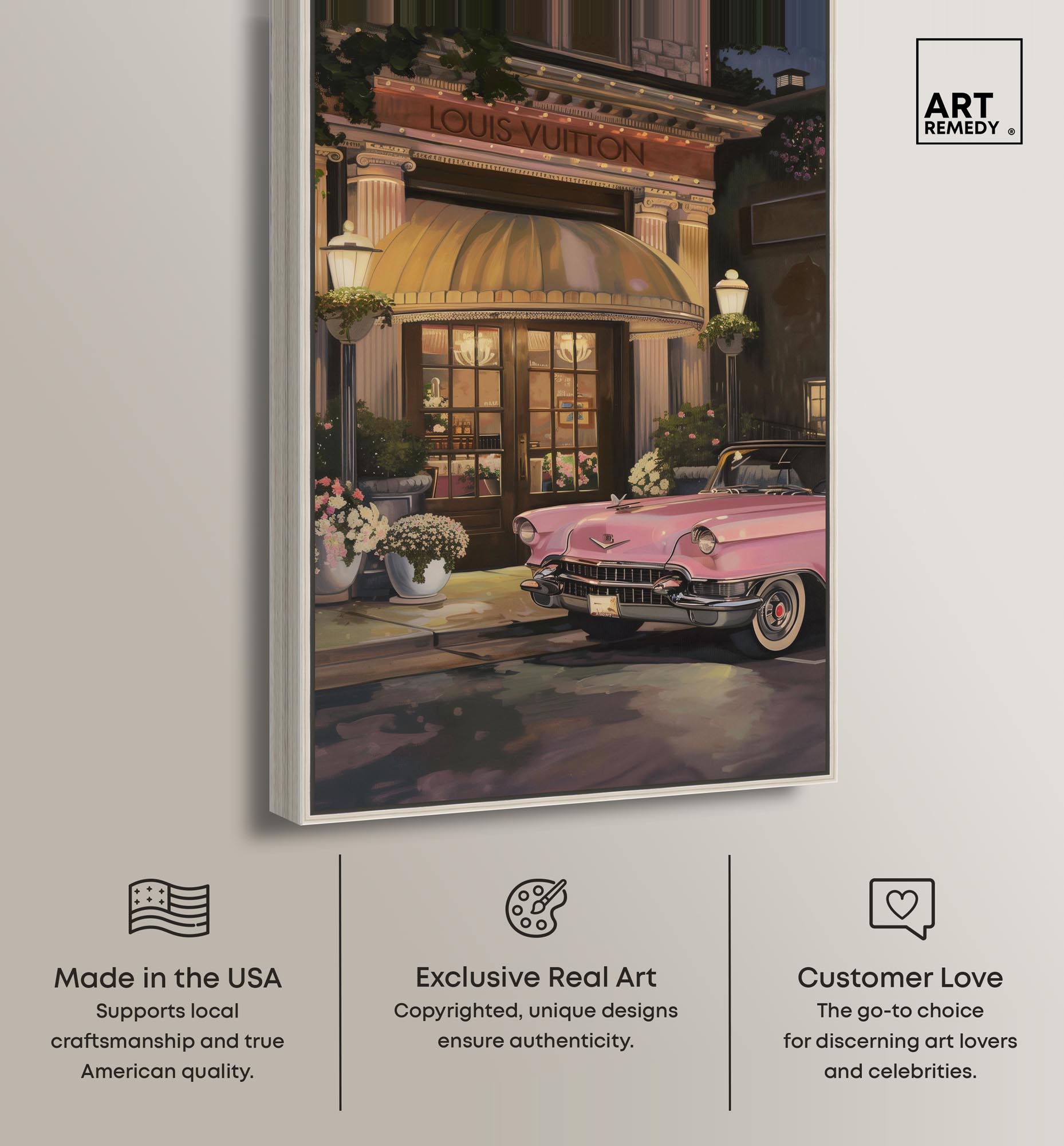 Classic Car Store Visit Canvas Fashion Art Prints by Art Remedy, Silver Frame, 30 x 45