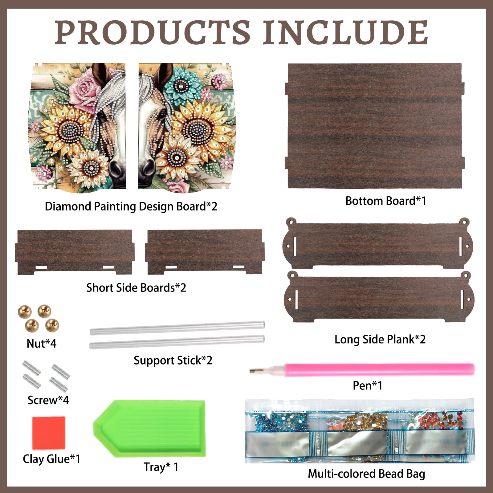 Diamond Painting Kit Storage Box, Sunflower Horse DIY Multi-Functional Craft Storage Box, Suitable for Home Office Holiday Gifts