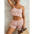 thumbnail image 3 of Mubineo Women Summer Cute Pajama Set Lace Patchwork Crop Sleeveless Camisole + Elastic Shorts 2Pcs Loungewear Set, 3 of 9