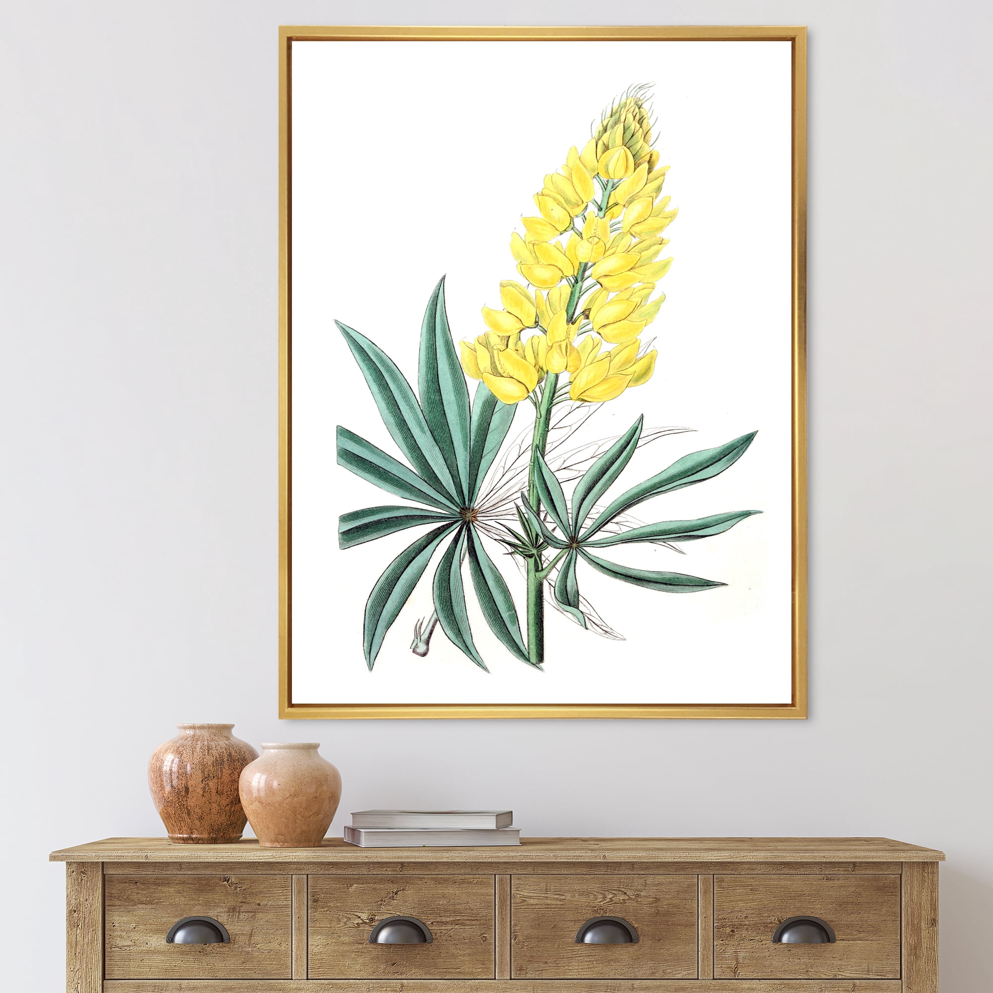 Designart 'Ancient Yellow Flower I' Traditional Framed Canvas Wall Art Print