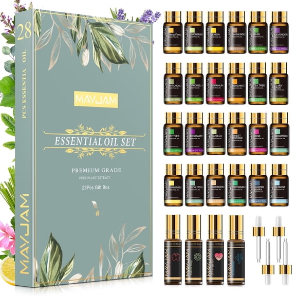 MAYJAM Classic Essential Oils Set for Diffuser, Humidifier, Aromatherapy, Massage, Skin Care, Candle Making (28 Pack/5mL)