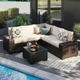 thumbnail image 3 of 6 Pieces Patio Furniture Set, Outdoor Sectional Set of 6 w/Wide Armrest, Waterproof Wicker Conversation Set for Backyard, Deck, Beige, 3 of 10