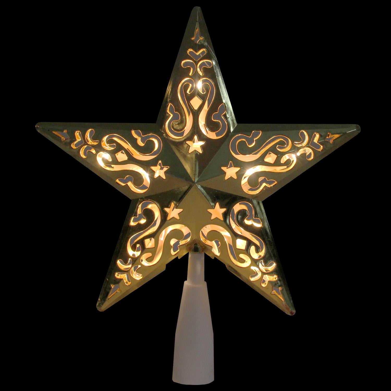 Gold Star Tree Topper 8.5" Gold Star Cut-Out Design Christmas Tree Topper - Clear Lights