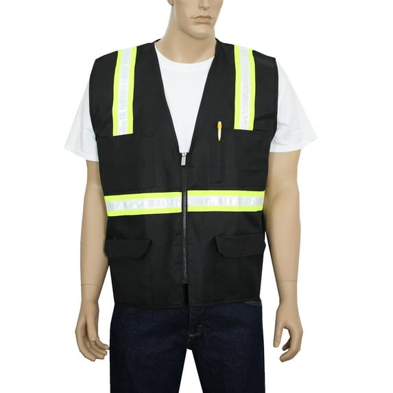 Safety Depot Black Reflective Safety Vest with Pockets 8038-BK-L