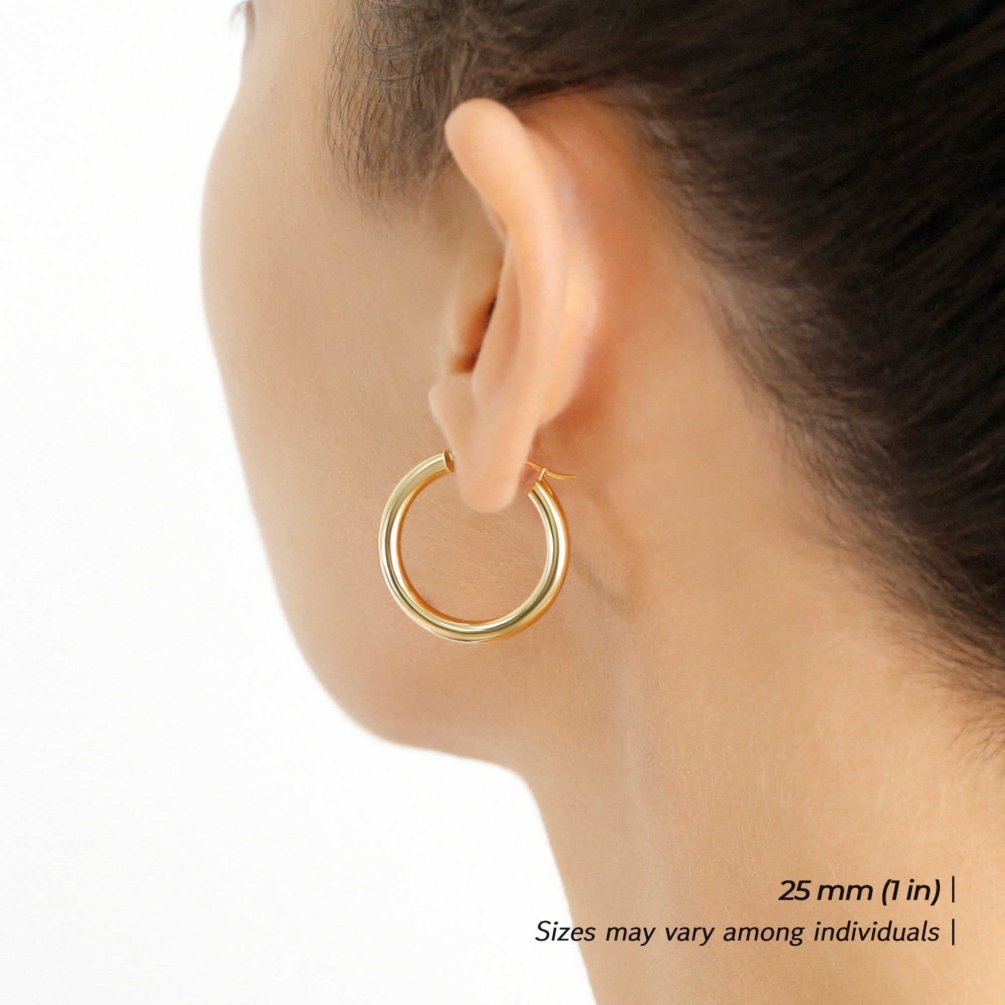 Tilo Jewelry 14K Yellow Gold Classic Polished Round Chunky Hoop Earrings 3mm Tube (25mm) for Women & Unisex