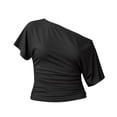 thumbnail image 4 of RUTAYY Women's T-Shirt Solid Color Summer Asymmetrical Waistband Short Sleeve Tee Shirts Warm Weather Breathable Beach Vacation Tees, 4 of 4