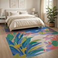 thumbnail image 3 of ODIKA 8'x10' Vibrant Coastal Hues Garden Vista Washable Area Rug Lush Foliage and Seascape Motif Design for Dining Room, Large Office, Lounge, Non-Slip Chair-Friendly Mat, 3 of 7
