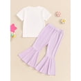 thumbnail image 4 of Suealasg Kids Little Girl 2Pcs Summer Outfits Short Sleeve Letter Embroidery Tops + Flare Pants Set 3T 4T 5T 6T Toddler Girl Clothes, 4 of 7