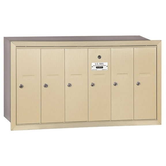 Salsbury Industries  Vertical Mailbox - Sandstone - 6 Doors - Recessed Mount - Private Access