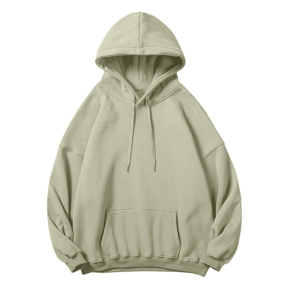 XIAONU Mens Hoodies Kangaroo Pocket Drop Shoulder Loose Hooded Sweatshirts Solid Color Long Sleeves Pullover Hoodie