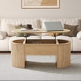 thumbnail image 5 of Wirrytor Lift Top Coffee Table with Storage and Open Storage Shelf, Oval Coffee Table for Living Room, Elliptical Arc Design, Waveform Panel, Fluted Center Table,Oak, 5 of 9