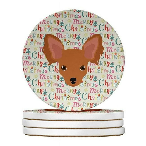 Russian Tor Terrier Merry Christmas Large Sandstone Coasters Pack of 4 4 in x 4 in