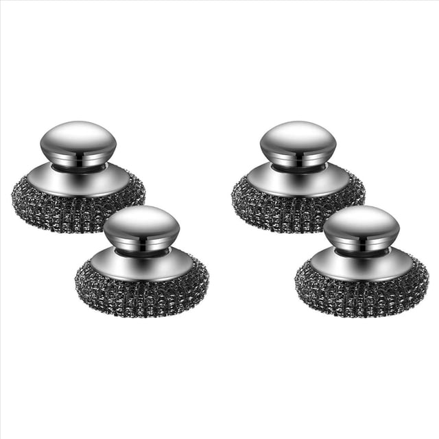 Paquete de 4 Estropajos de Acero, Cepillo para Platos de Acero Inoxidable con para Limpiar Platos, Hierro Fundido, Ollas y Sartenes