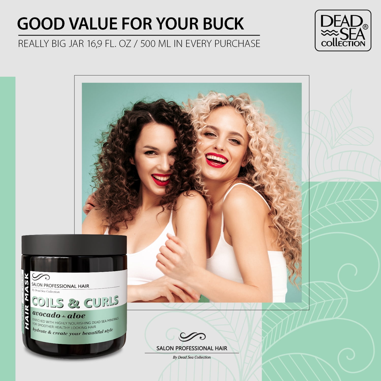 Dead Sea Collection Hair Mask for Curly Hair - with Avocado, Aloe and Nourishing Dead Sea Minerals - Repair, Strengthens and Moisturizes Hair - 16.9 fl. Oz