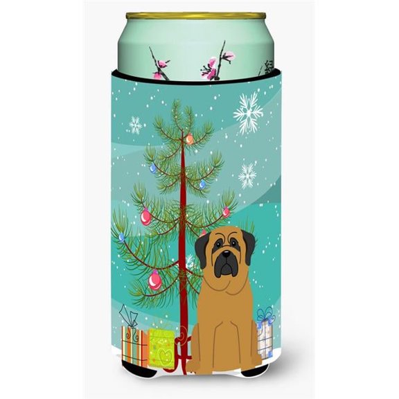 Merry Christmas Tree Mastiff Tall Boy Beverage Insulator Hugger