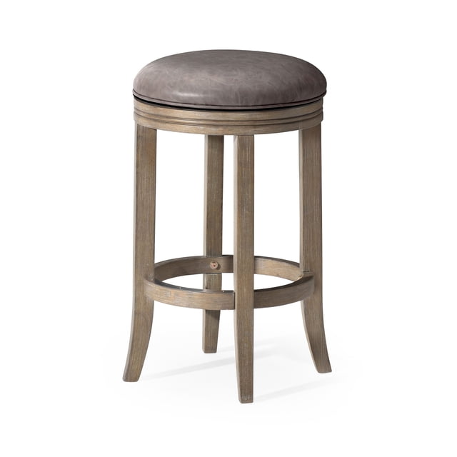 Maven Lane Eva Counter Stool, Reclaimed Oak Finish w/ Ronan Stone Vegan Leather