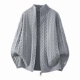 thumbnail image 4 of Kukoosong Men's Stand Collar Full Zip Cable Knit Cardigan, Solid Color Long Sleeve Sweater Jacket with Ribbed Cuffs, Relaxed Fit Warm Outerwear for Fall Winter Daily Wear, 4 of 7