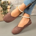 thumbnail image 6 of Miluxas Womens Dress Shoes Flower Mary Jane Ballet Flats Pearls Strap Bowknot Wedding Princess Shoes Coffee 9.5(43), 6 of 9
