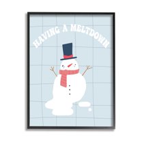 Having A Meltdown Funny Snowman Holiday Graphic Art Black Framed Art Print Wall Art