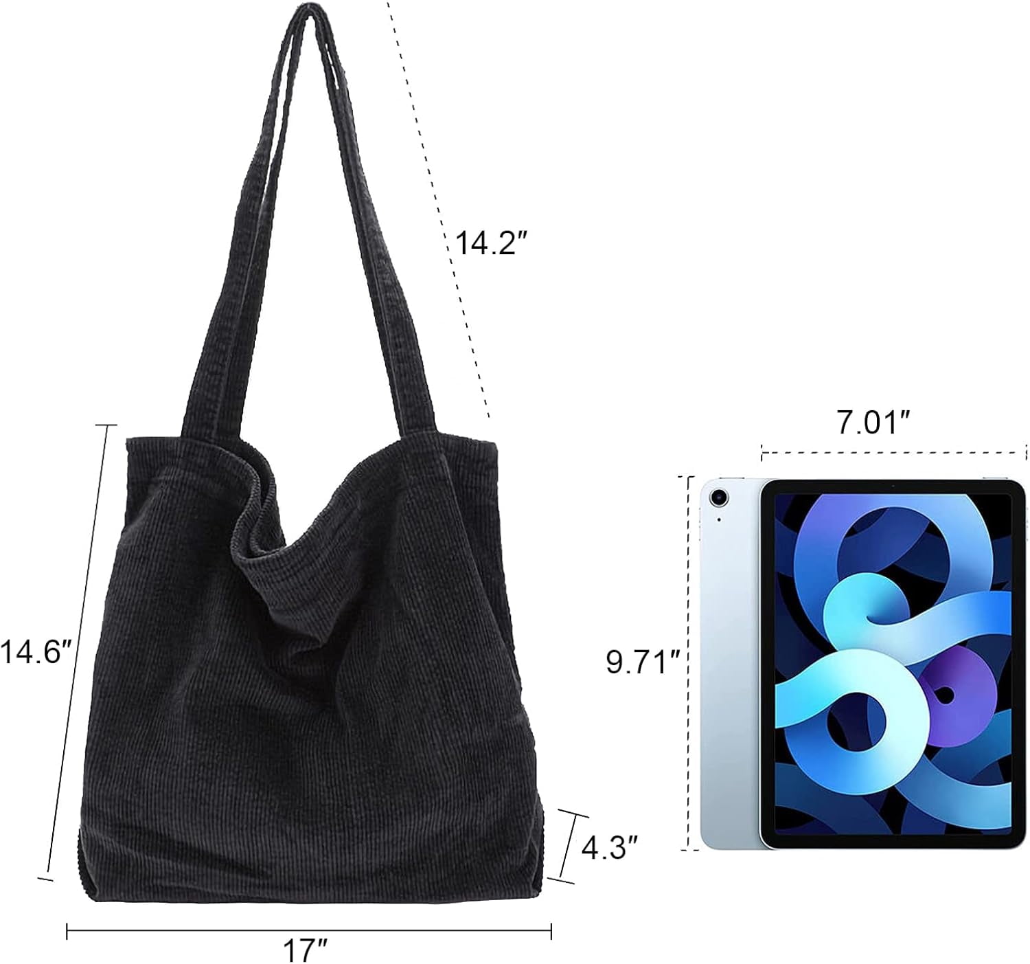 Corduroy Tote Bag for Women Canvas Shoulder Handbags Cute Large Purse