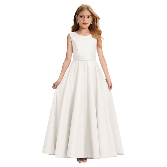 XQYLOS Girls Formal Dress A Line Sleeveless Flower Long Dresses Kids Cute Birthday Wedding Dress Stage Performance Dresses Teenage Wedding Dress Flšwy