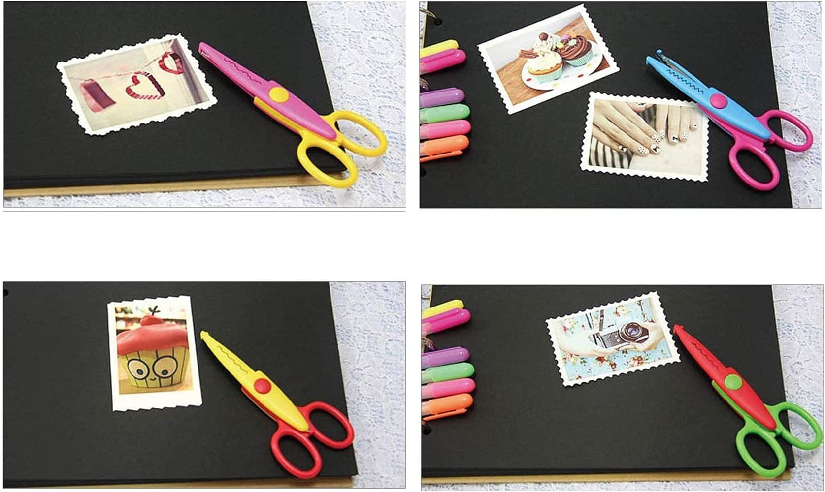 Happon Kid Safe Decorative Edge Craft Scissors, Scissor for School Kids,  Random Style Scissor Set, 4 Pack 