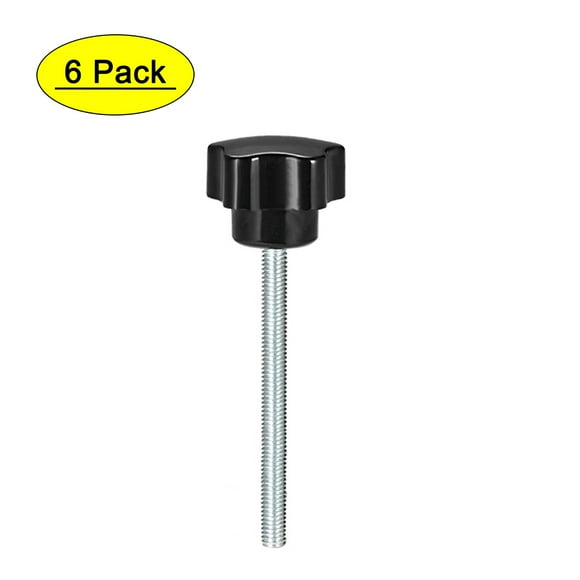Unique Bargains 6 Pcs Star Knobs Grips M6 x 70mm Male Thread  Steel Zinc Stud Black PP